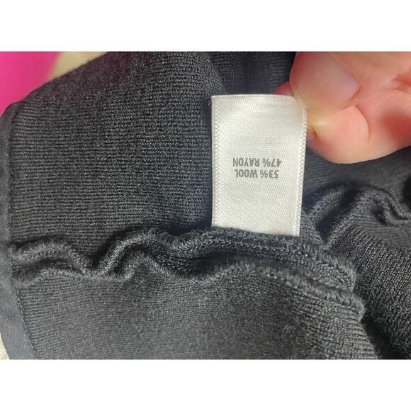 St John Wool Knit Asymmetrical Hem Black Blouse Medium Boatneck Minimalist - Picture 3 of 5